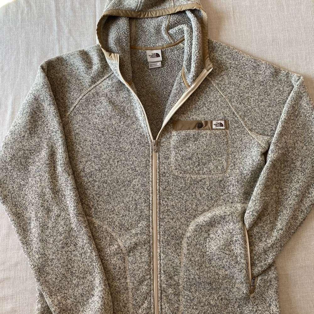 The North Face Men's Full-Zip Hooded Sweater - Heather Gray with Tan Trim